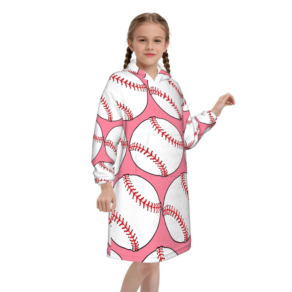 Youth Blanket Sweatshirts - Classic Baseballs Pink