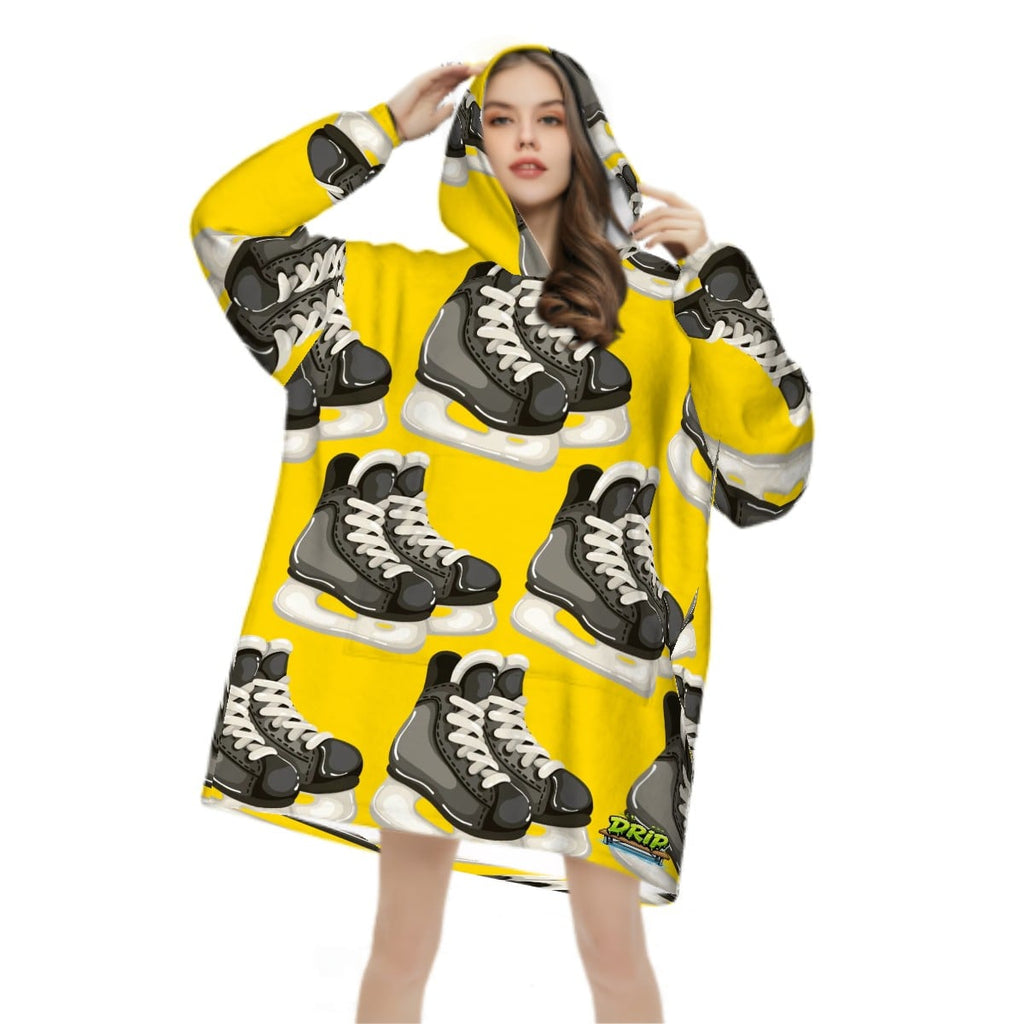 Adult Blanket Sweatshirt - Hockey Skates Classic Gold