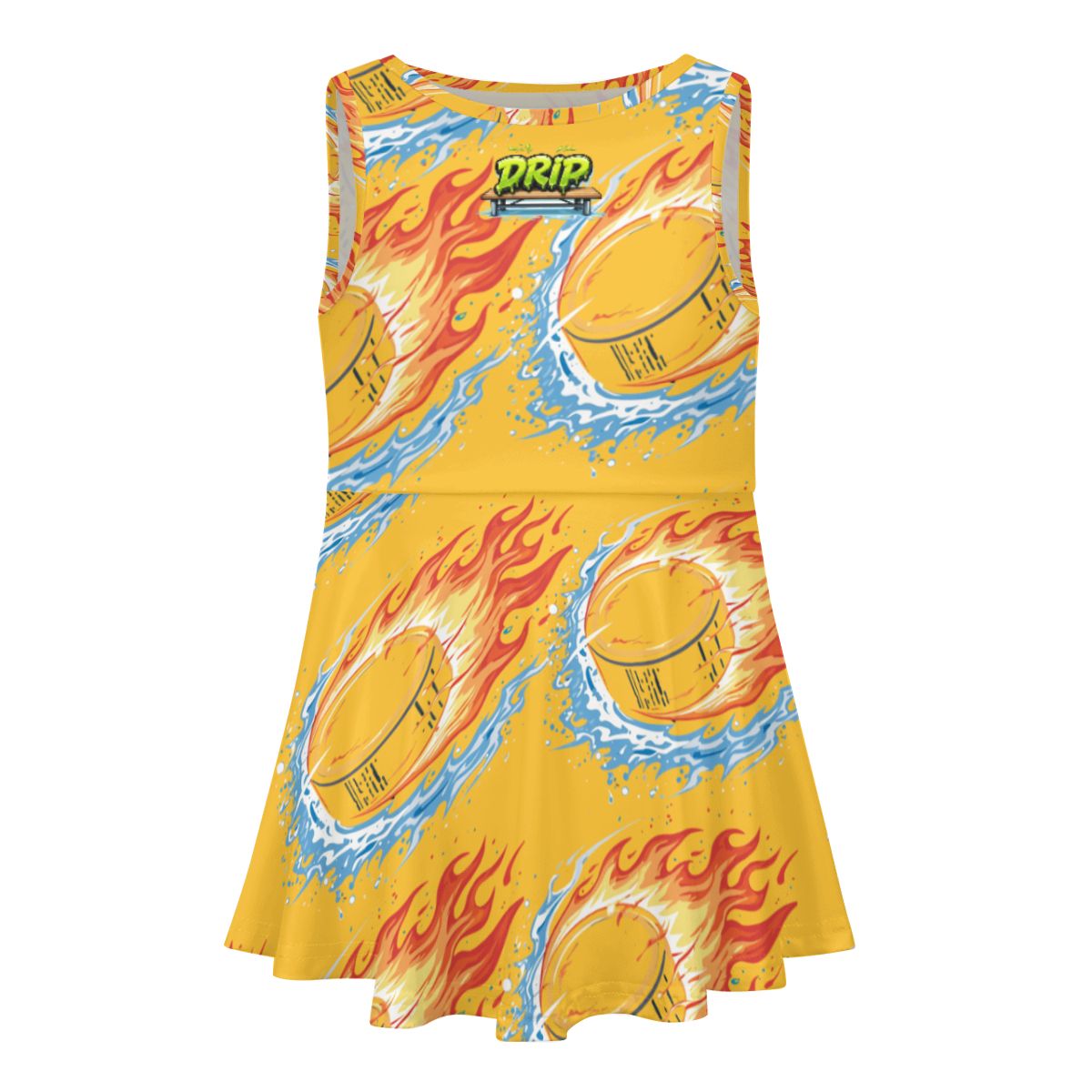 Girl's Game Day Dress - Flamin Hockey Pucks Gold