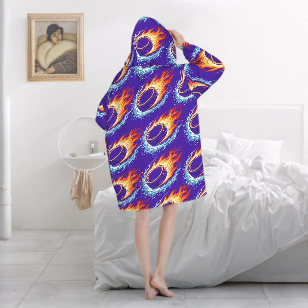 Adult Blanket Sweatshirt - Flamin Hockey Pucks Royal Purple