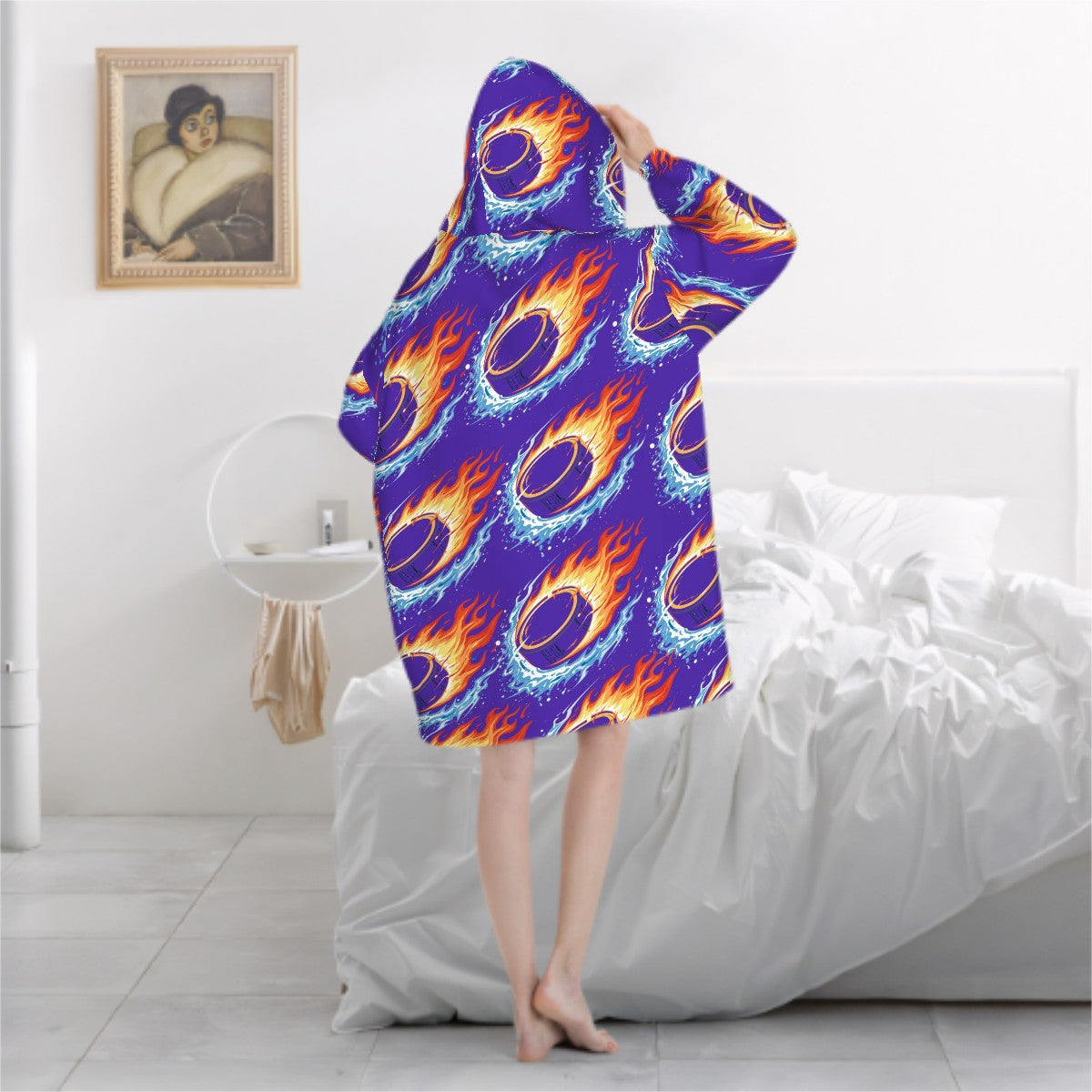 Adult Blanket Sweatshirt - Flamin Hockey Pucks Royal Purple