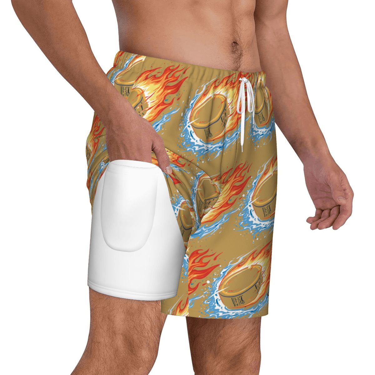 W2W Pro Mesh Hybrid Shorts - Flamin Hockey Pucks Beige