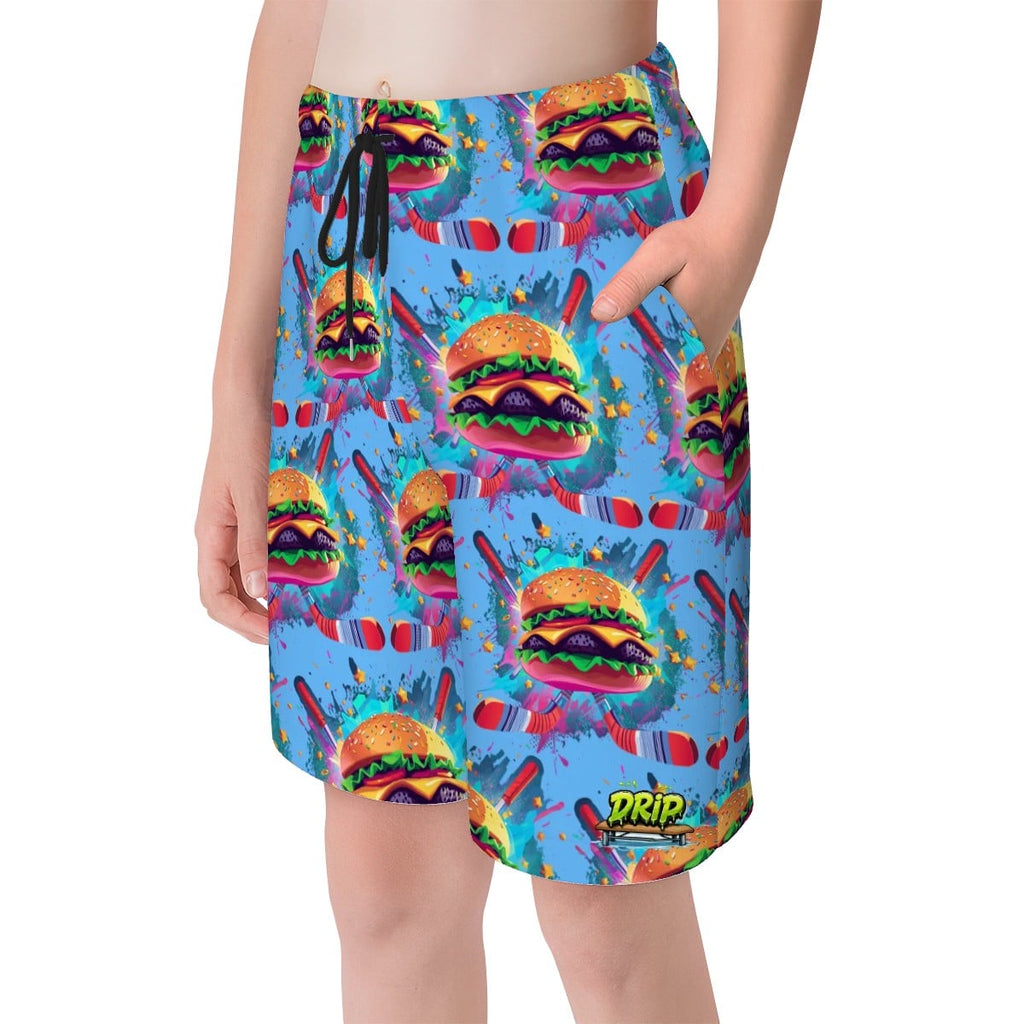Youth Swim Shorts - Cheeseburger and Hockey Sauce Blue