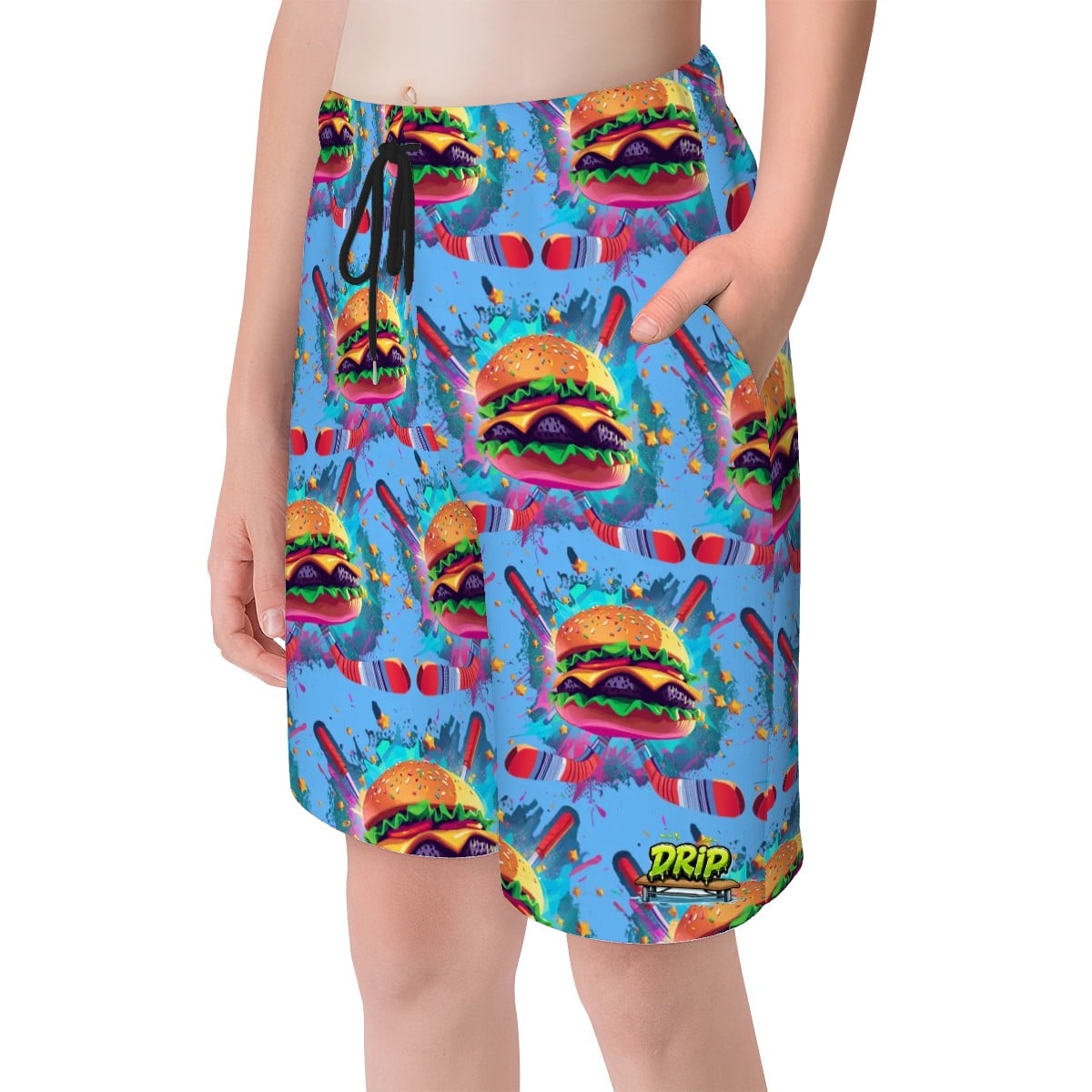 Youth Swim Shorts - Cheeseburger and Hockey Sauce Blue