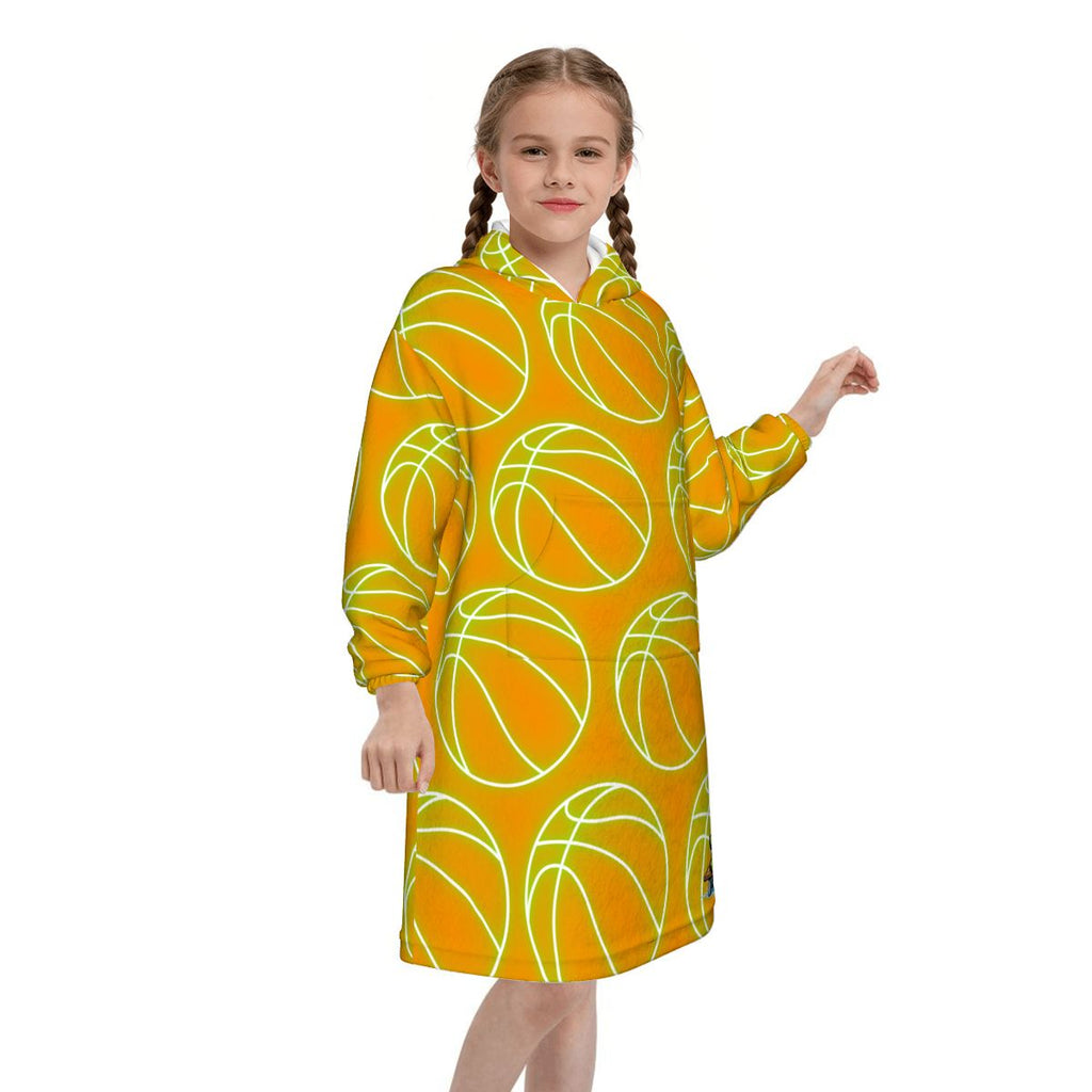 Youth Blanket Sweatshirt - Neon Green Basketballs Orange