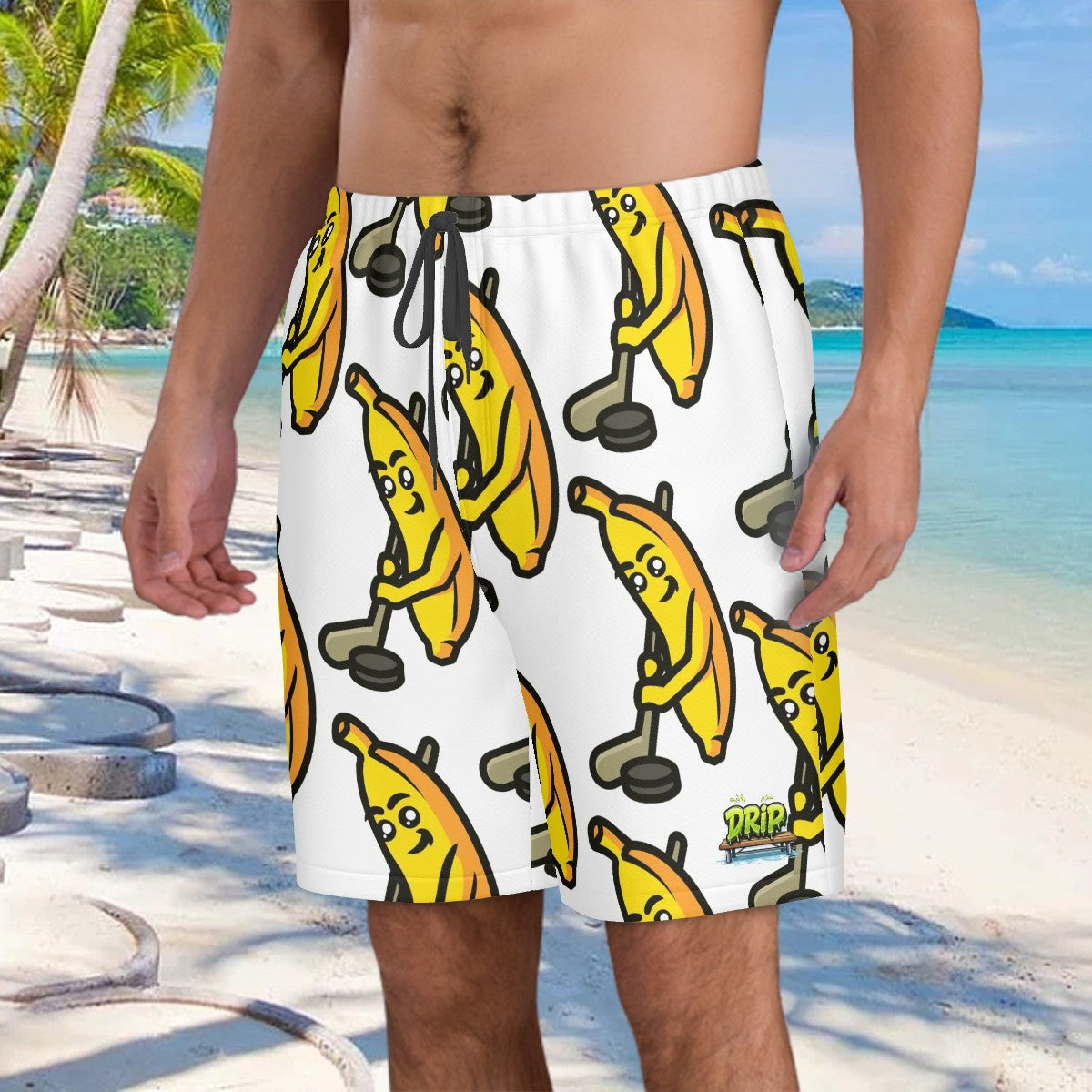 Men/Teen Swim Shorts - Bananas for Hockey White