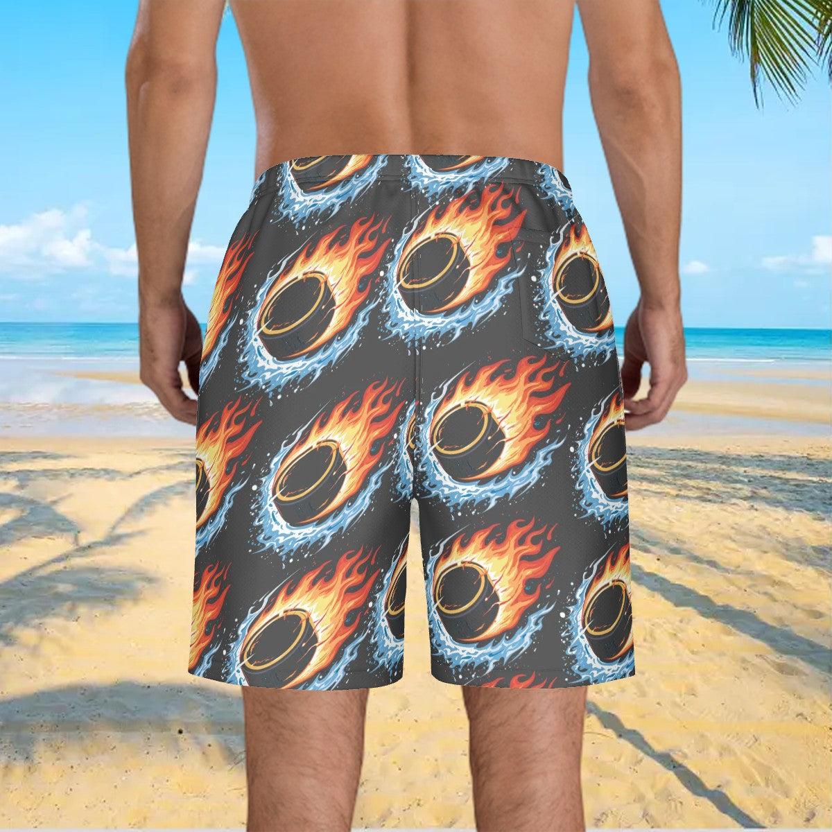 Men/Teen Swim Shorts - Flamin Hockey Pucks Charcoal