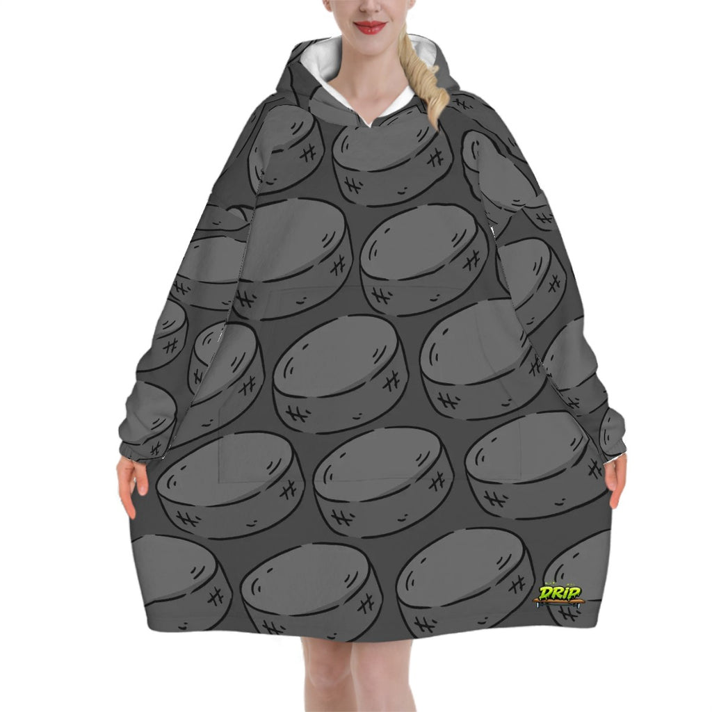 Adult Blanket Sweatshirt - Grey Hockey Pucks Grey