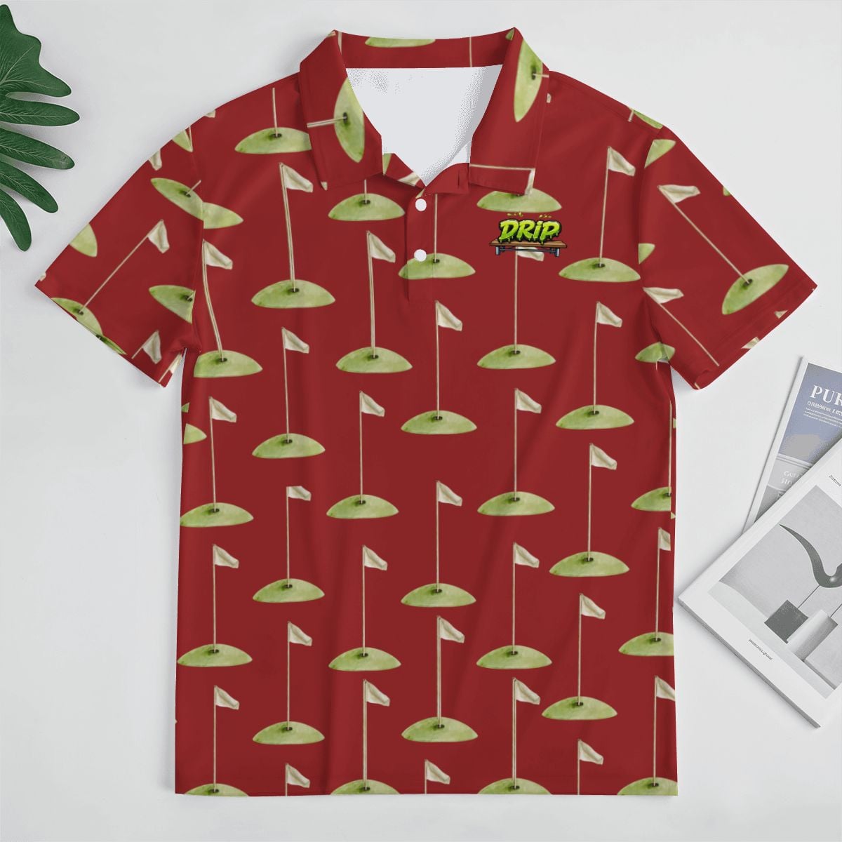 Uncle Golf Shirt - Hole Flag Sketch Red