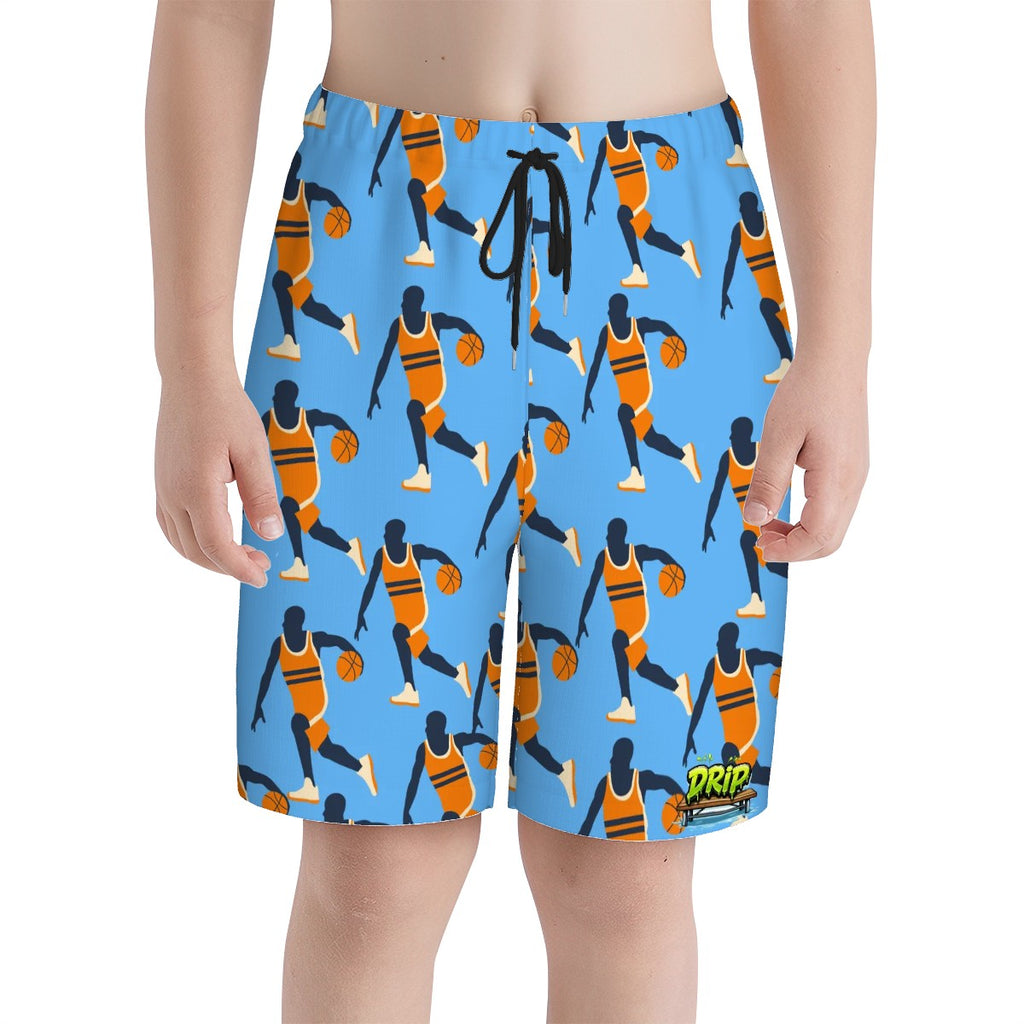 Youth Swim Shorts - Basketball Dribble Blue