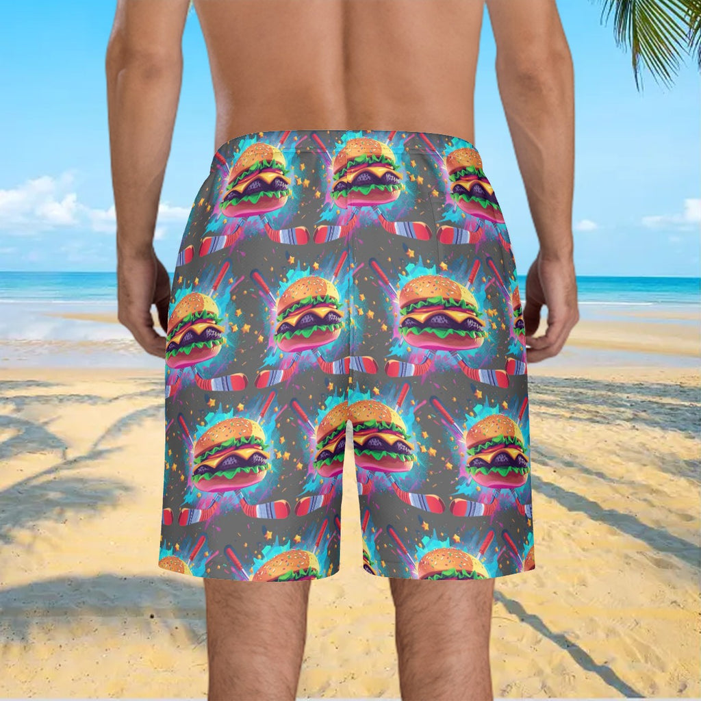 Men/Teen Swim Shorts - Lacrosse Rainbow Drip Charcoal