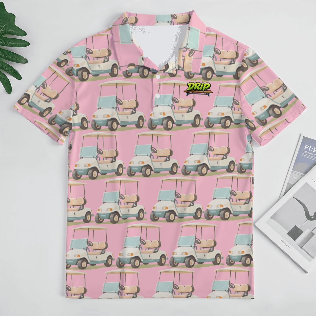 Uncle Golf Shirt - Golf Cart Sketch Light Pink