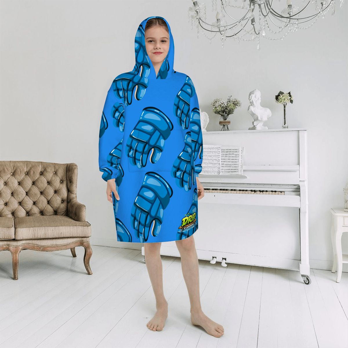 Youth Blanket Sweatshirt - Blue Hockey Gloves Classic Blue