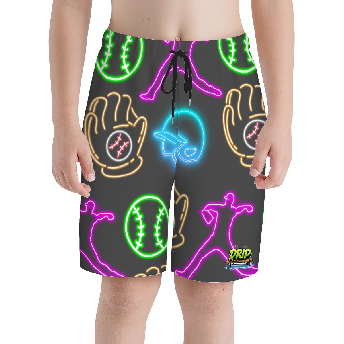 Youth Swim Shorts - Baseball Neon Lights Charcoal