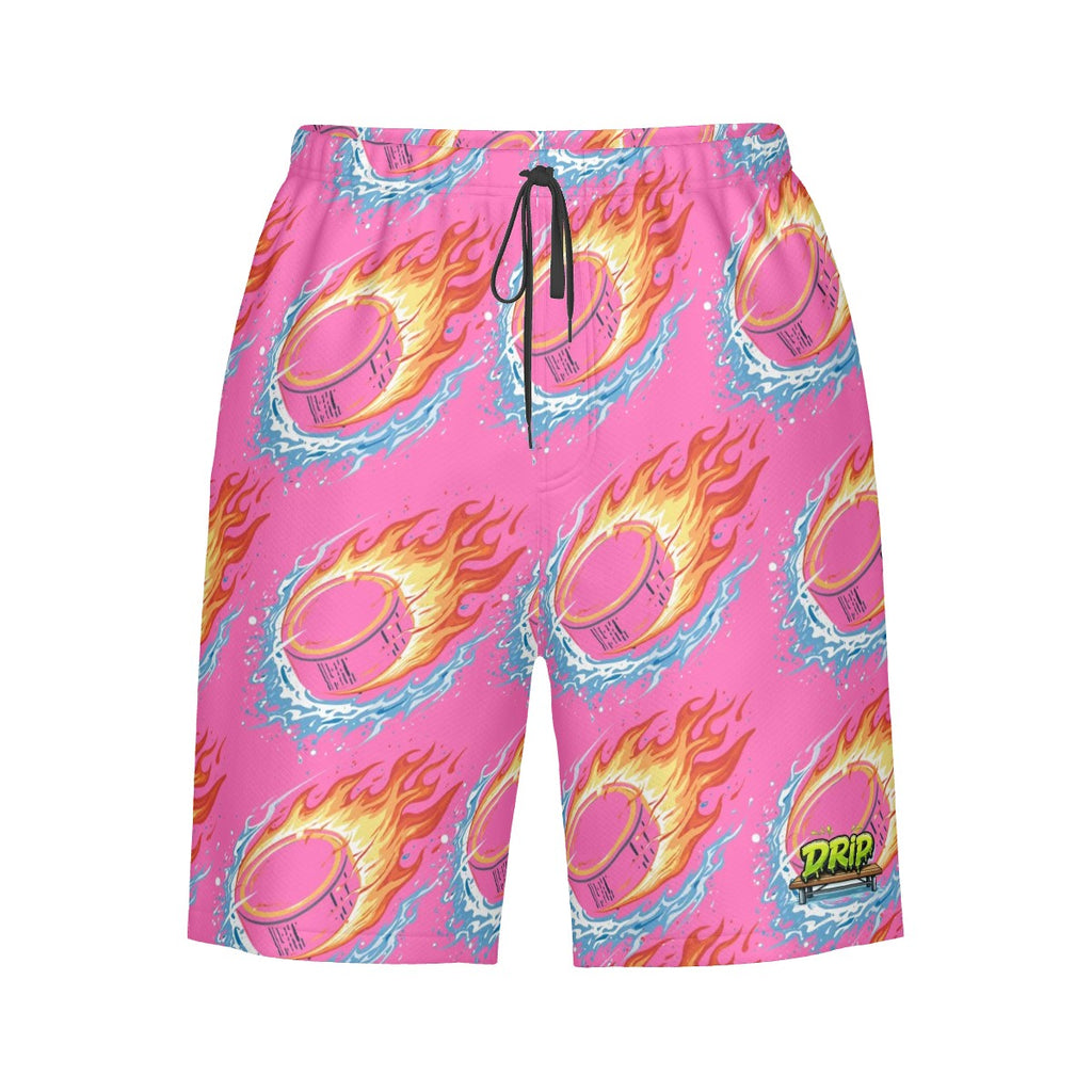 Men/Teen Swim Shorts- Flamin Hockey Pucks Hot Pink