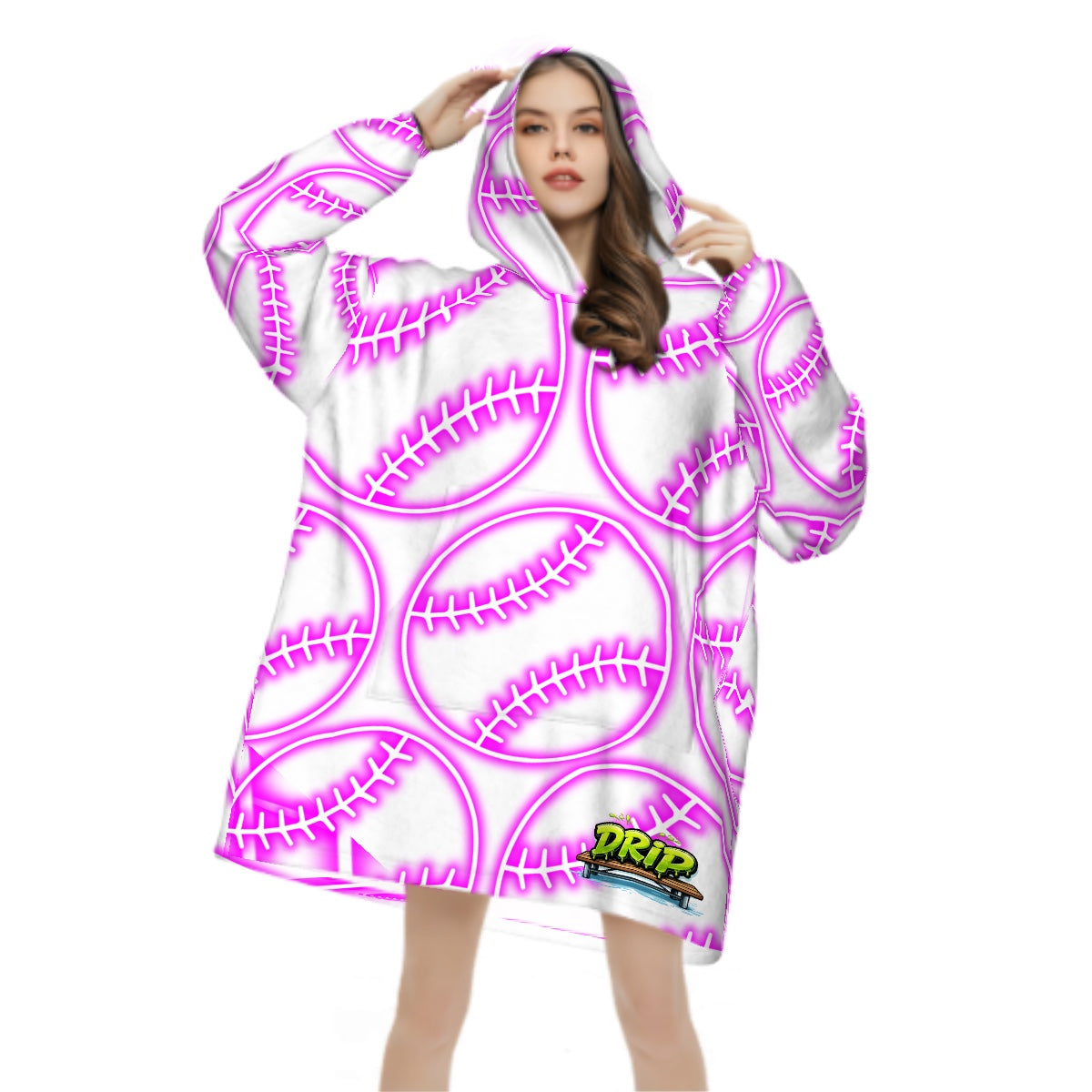 Adult Blanket Sweatshirt - Neon Pink Baseball