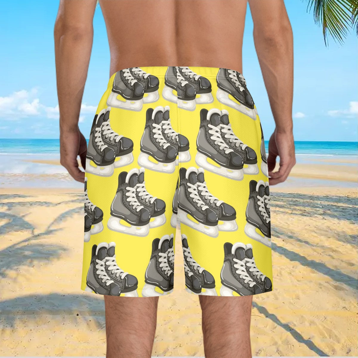Men/Teen Swim Shorts - Hockey Skates Yellow