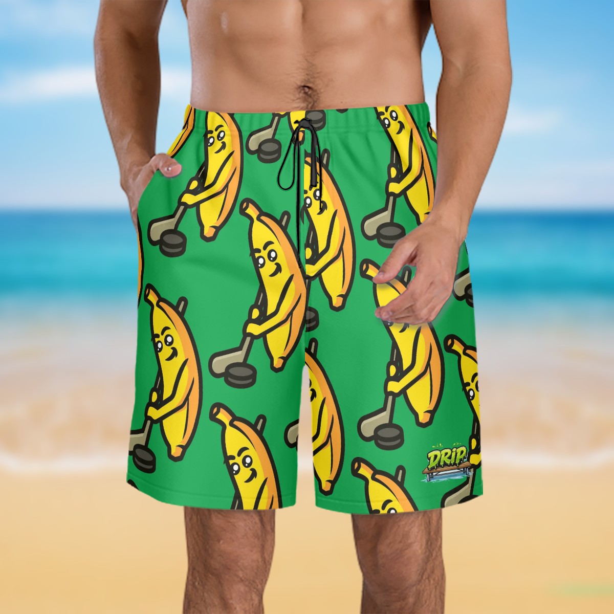Men/Teen Swim Shorts - Bananas for Hockey Classic Green