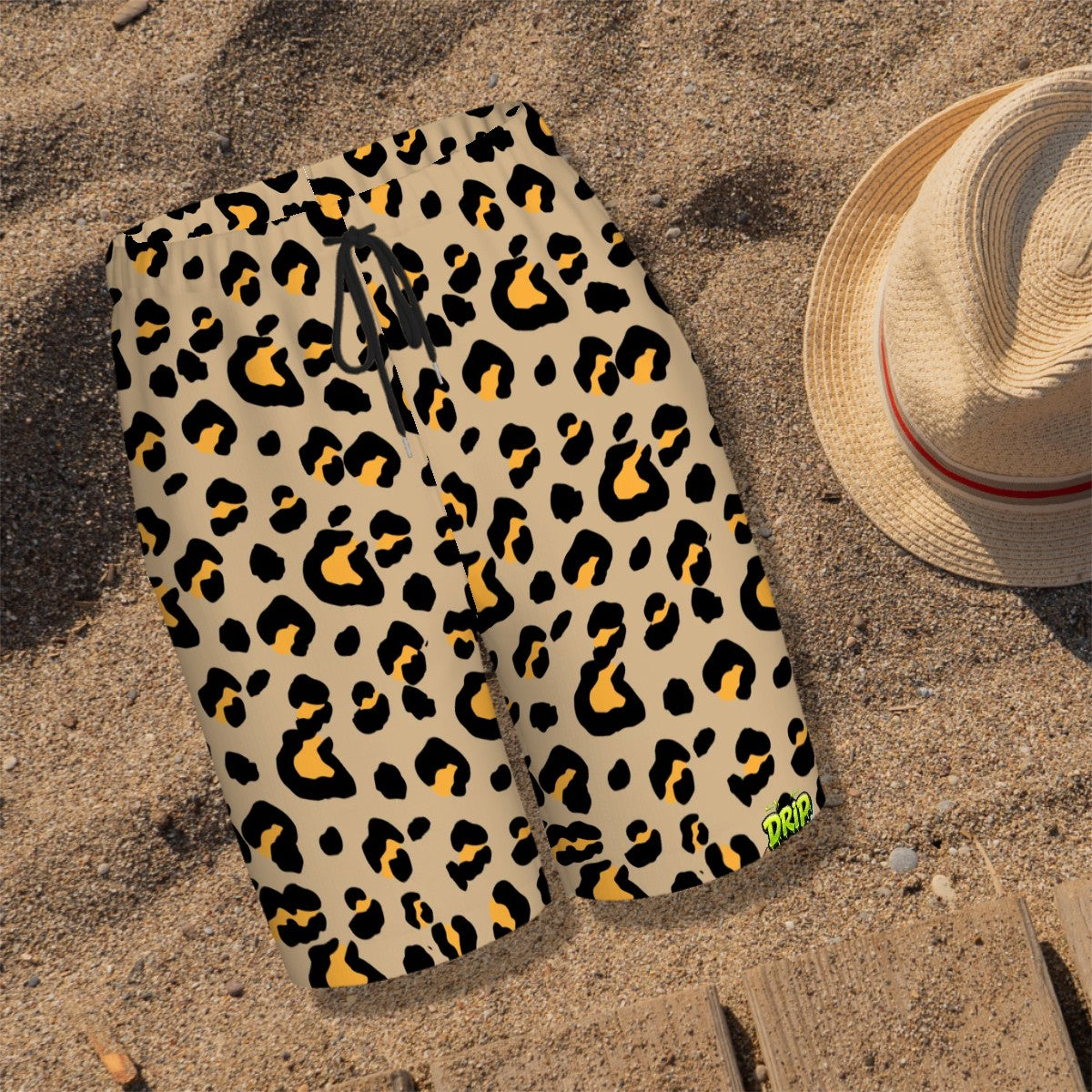 Youth Swim Shorts - Drip Bench Leopard Khaki Brown