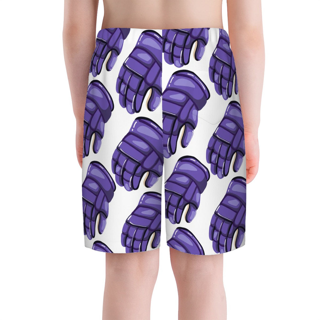 Youth Swim Shorts - Purple Hockey Gloves White