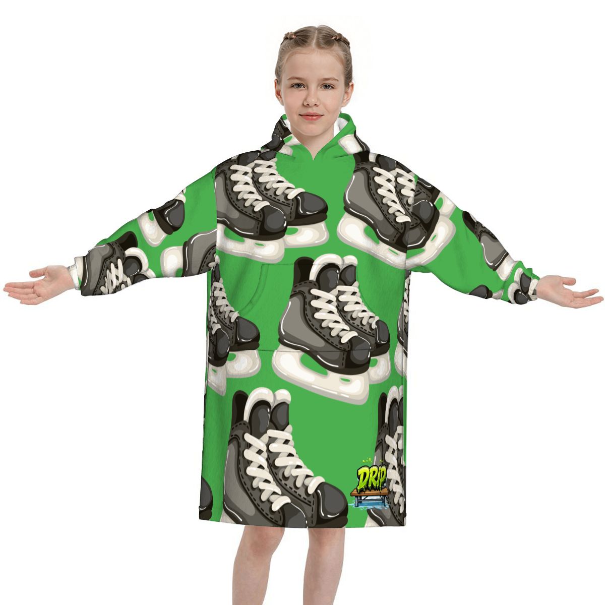 Youth Blanket Sweatshirt - Hockey Skates Classic Green