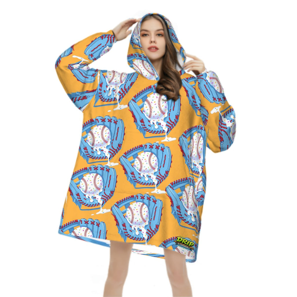 Adult Blanket Sweatshirt - Baseball Sprinkles Ice Cream Drip Orange