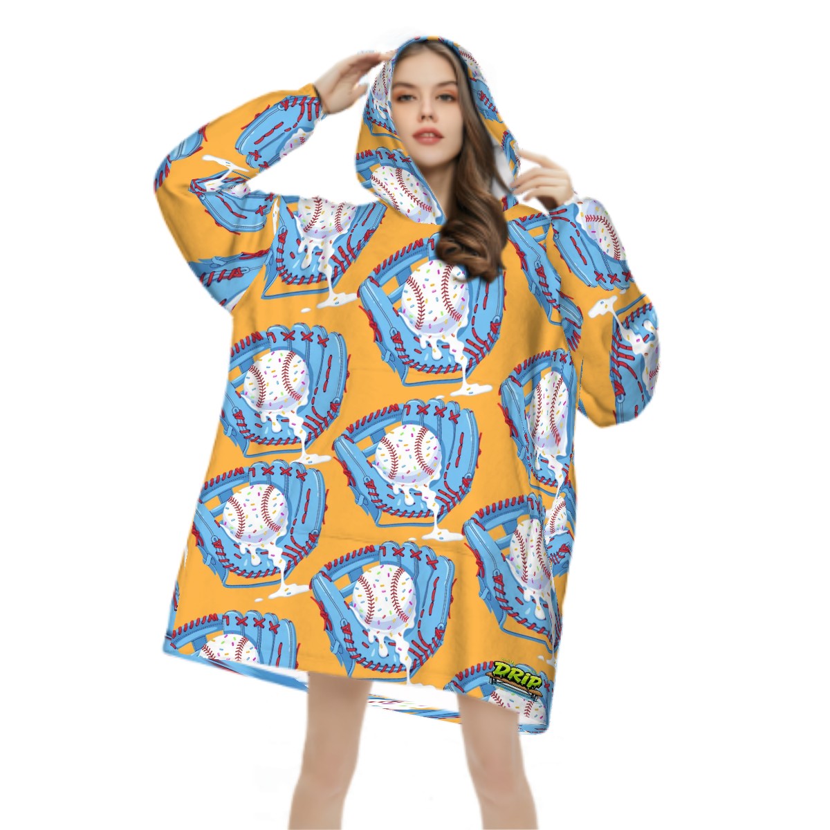 Adult Blanket Sweatshirt - Baseball Sprinkles Ice Cream Drip Orange