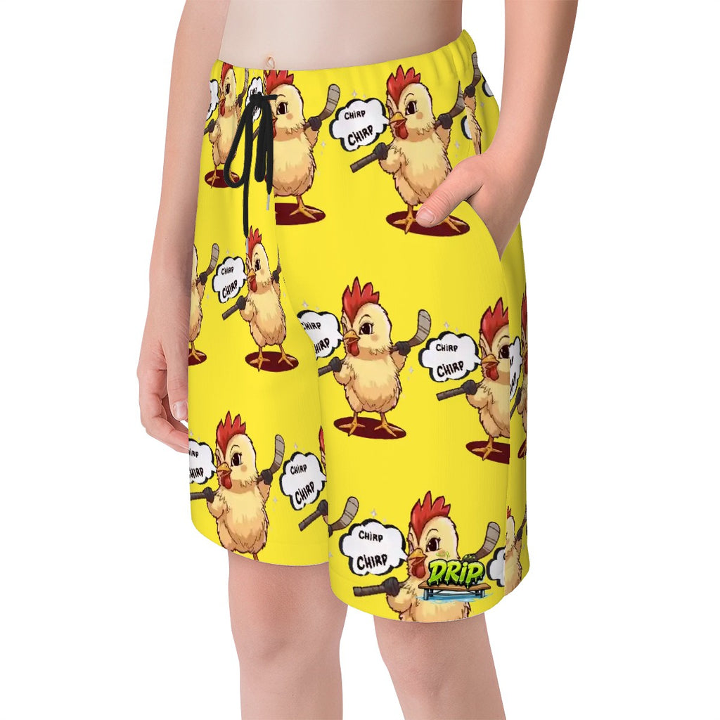 Youth Swim Shorts - Hockey Chirp Chirp Yellow
