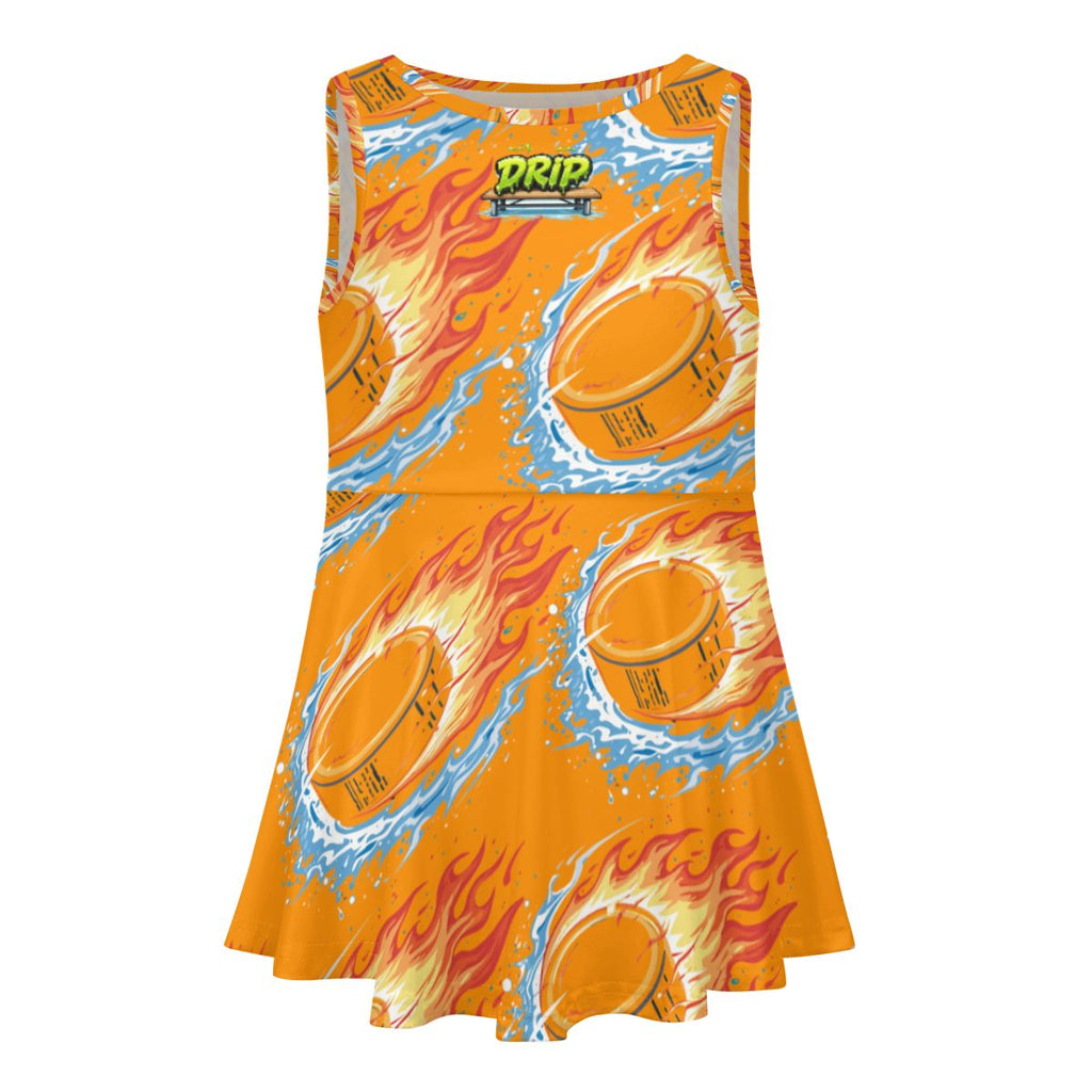 Girl's Game Day Dress - Flamin Hockey Pucks Orange