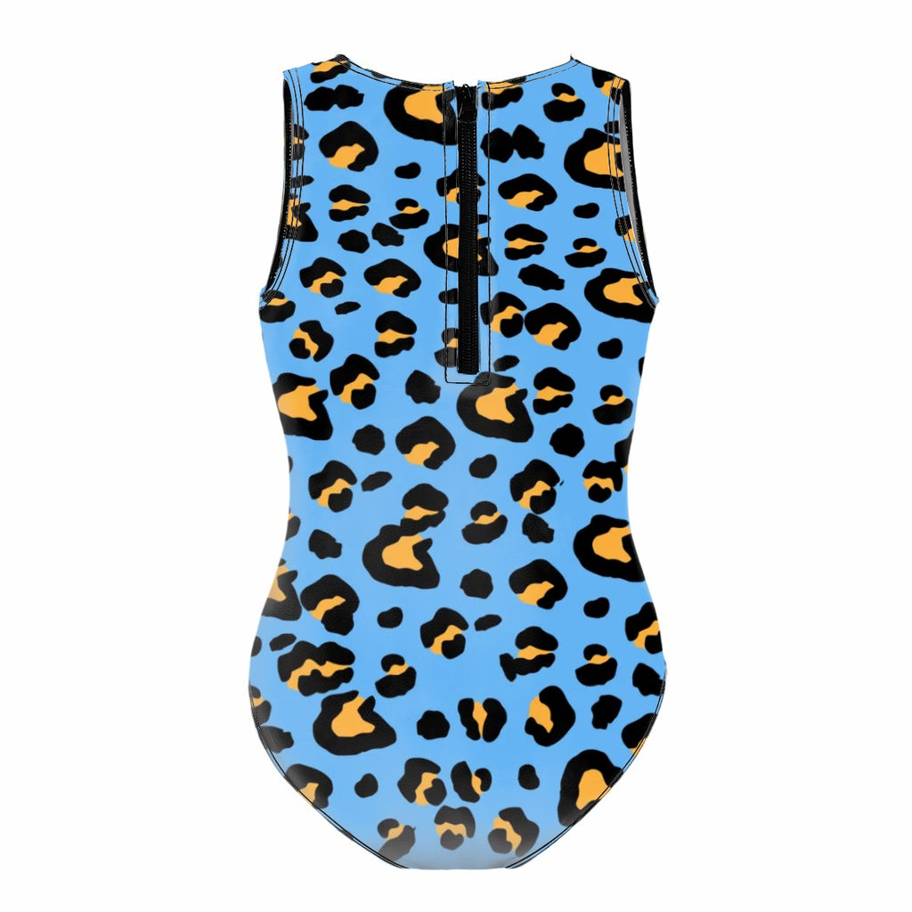 Girls One Piece Swimsuits - Drip Bench Leopard Sky Blue