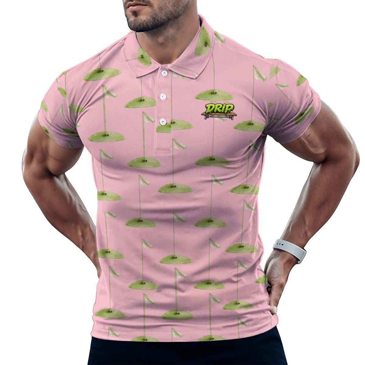 Uncle Golf Shirt - Hole Flag Sketch Pink