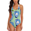 Cross-Back One Piece Swimsuit Women - Baseball Sprinkles Drip Mint Green