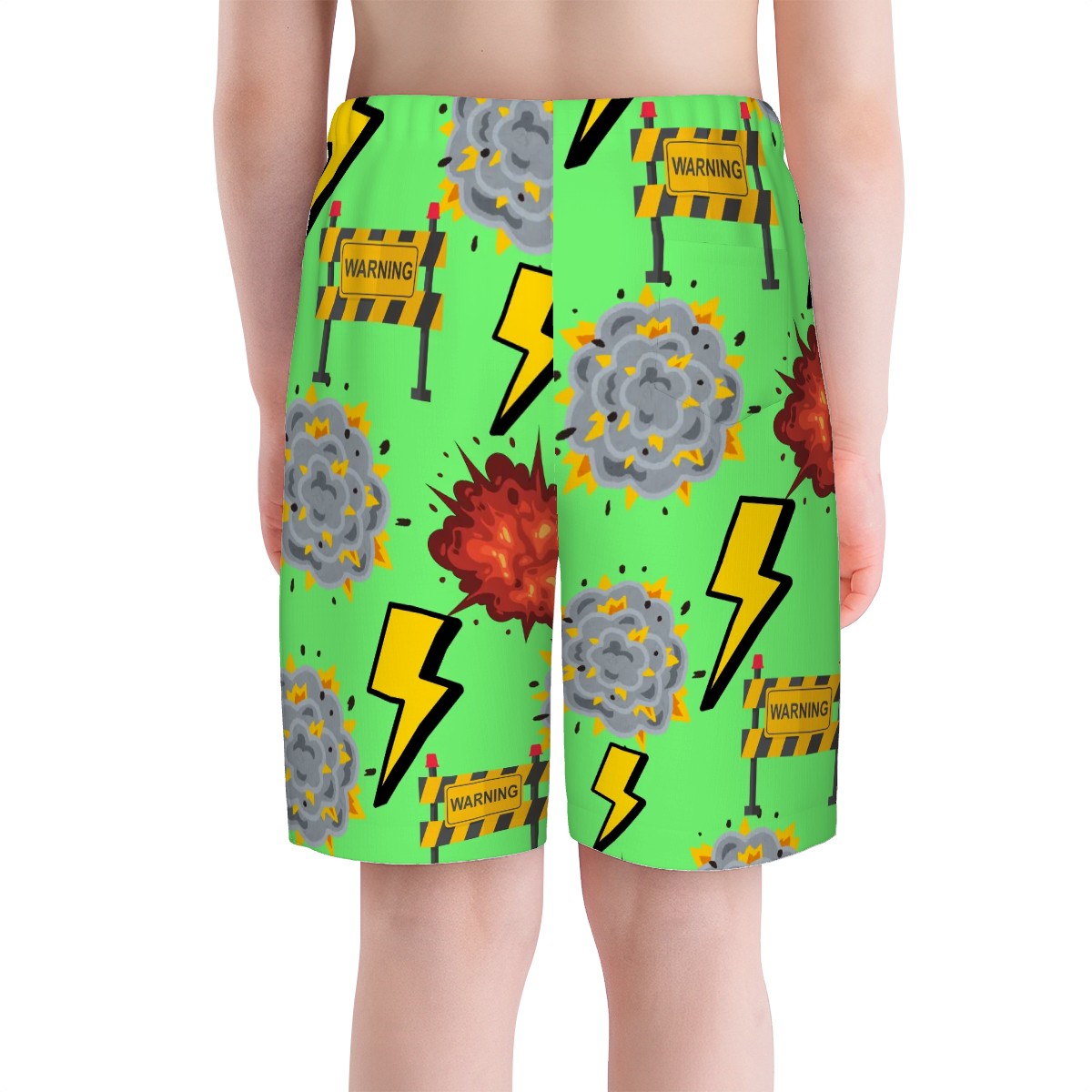 Youth Swim Shorts - I Come With a Warning Label Hot Green