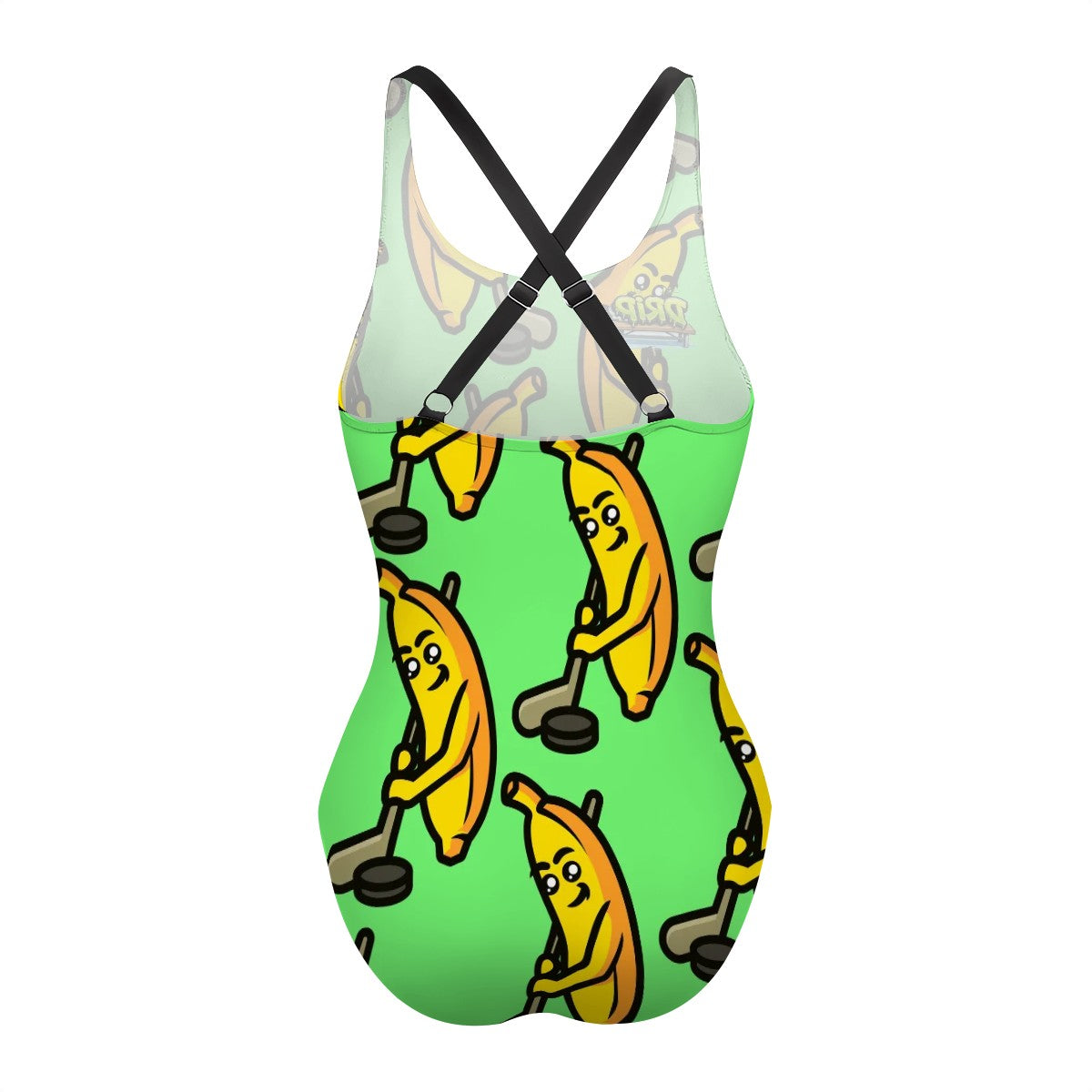 Cross-Back One Piece Swimsuit Women - Bananas about Hockey Hot Green