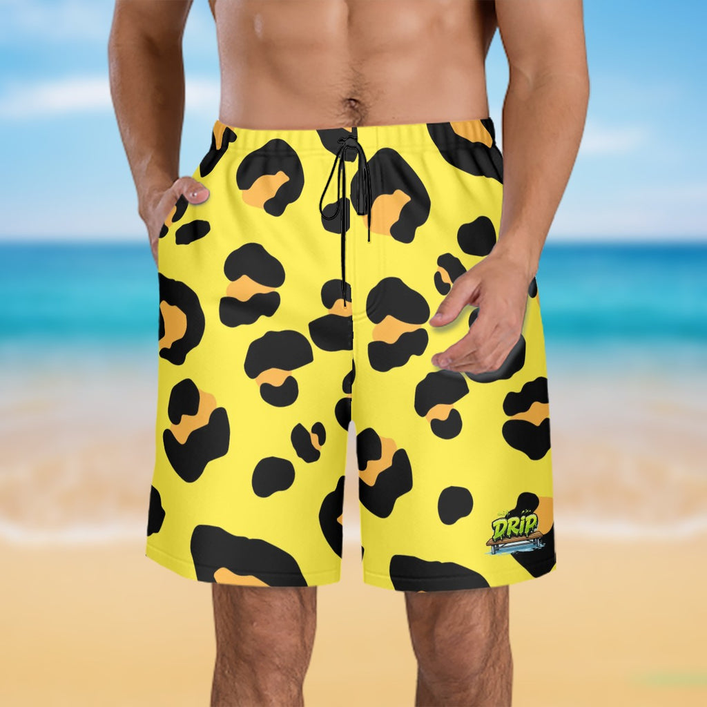 Men/Teen Swim Shorts - Drip Bench Leopard Yellow