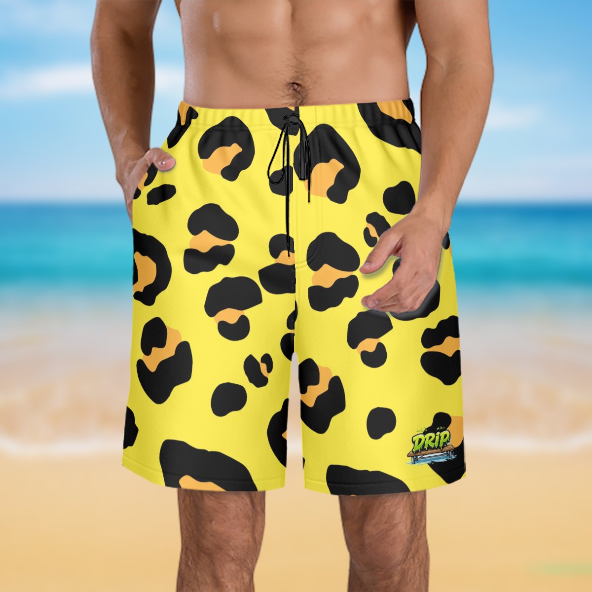Men/Teen Swim Shorts - Drip Bench Leopard Yellow