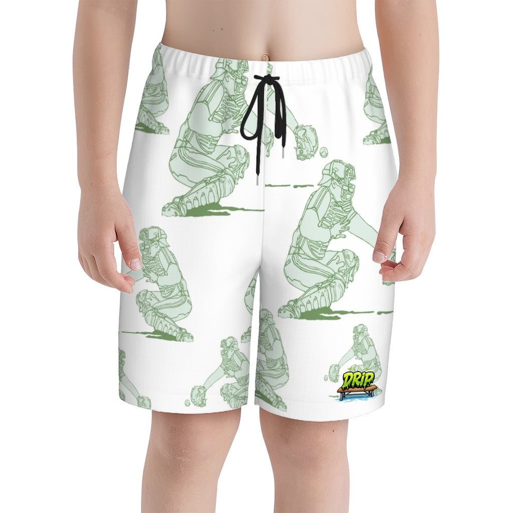 Youth Swim Shorts - Baseball Catcher White