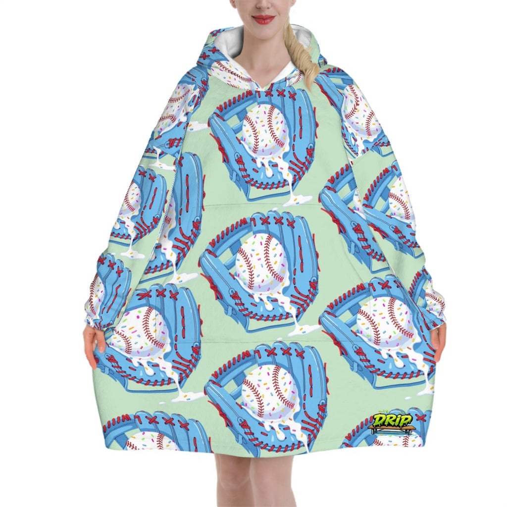 Adult Blanket Sweatshirt - Baseball Sprinkles Ice Cream Drip Pastel Green
