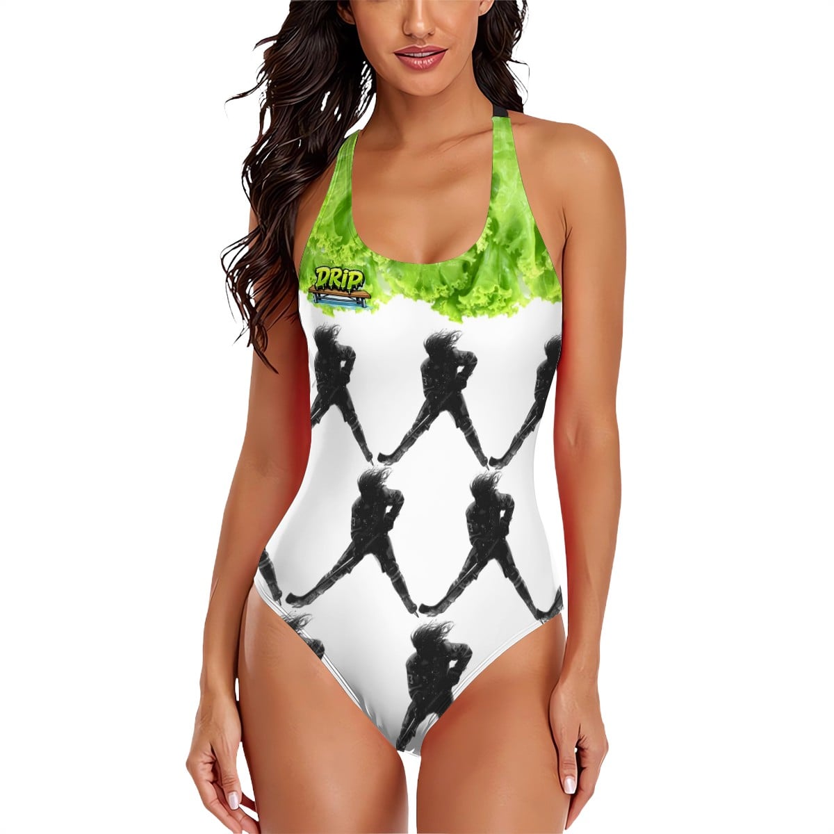 Cross-Back One Piece Swimsuit Women - Lettuce Hockey Hair Flo White