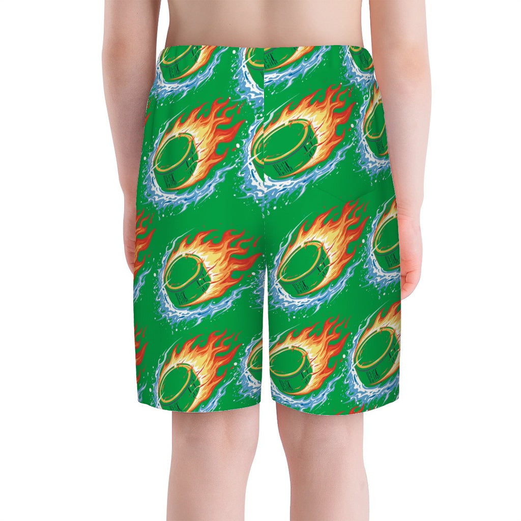 Youth Swim Shorts - Flamin Hockey Pucks Green