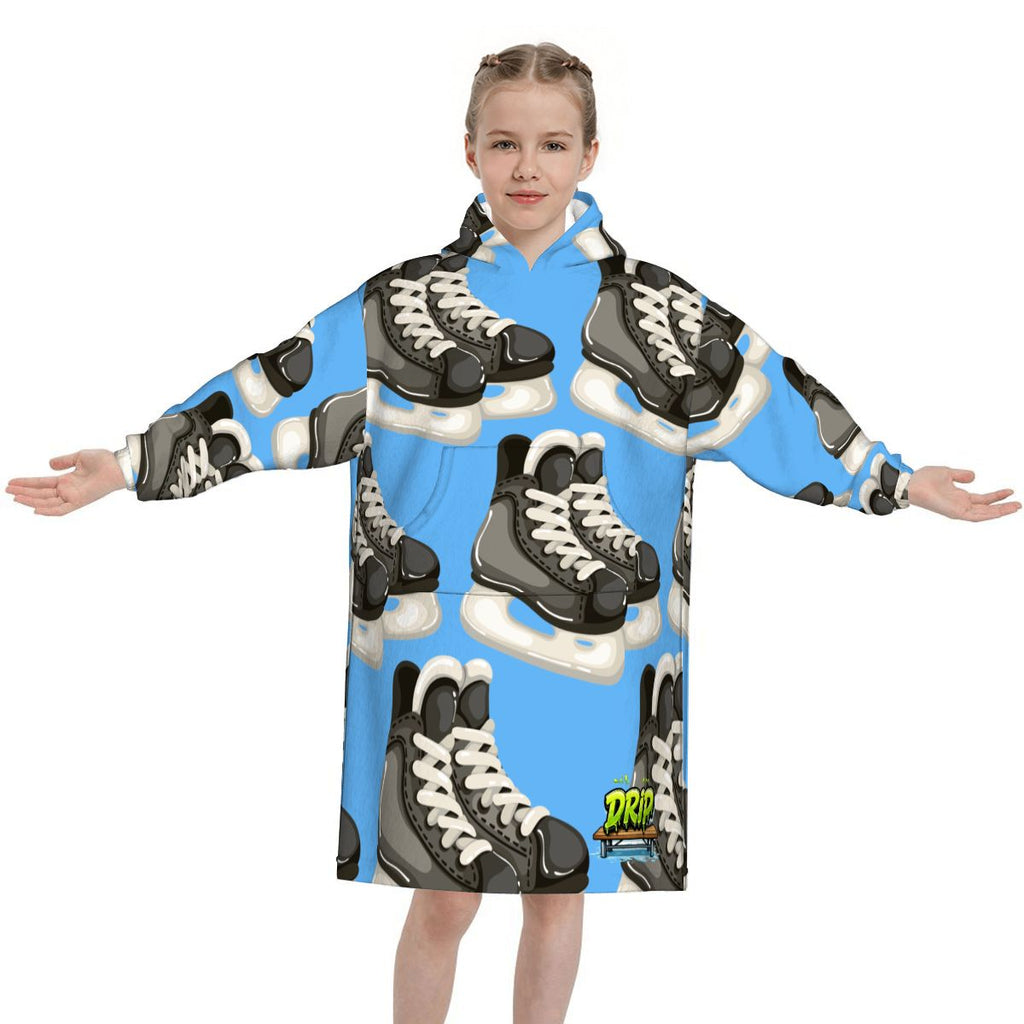 Youth Blanket Sweatshirt - Hockey Skates Blue