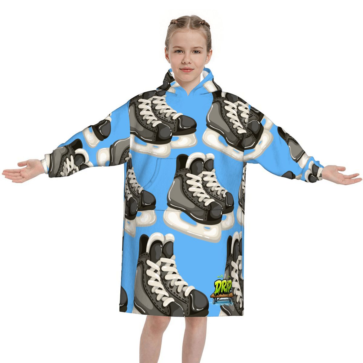 Youth Blanket Sweatshirt - Hockey Skates Blue