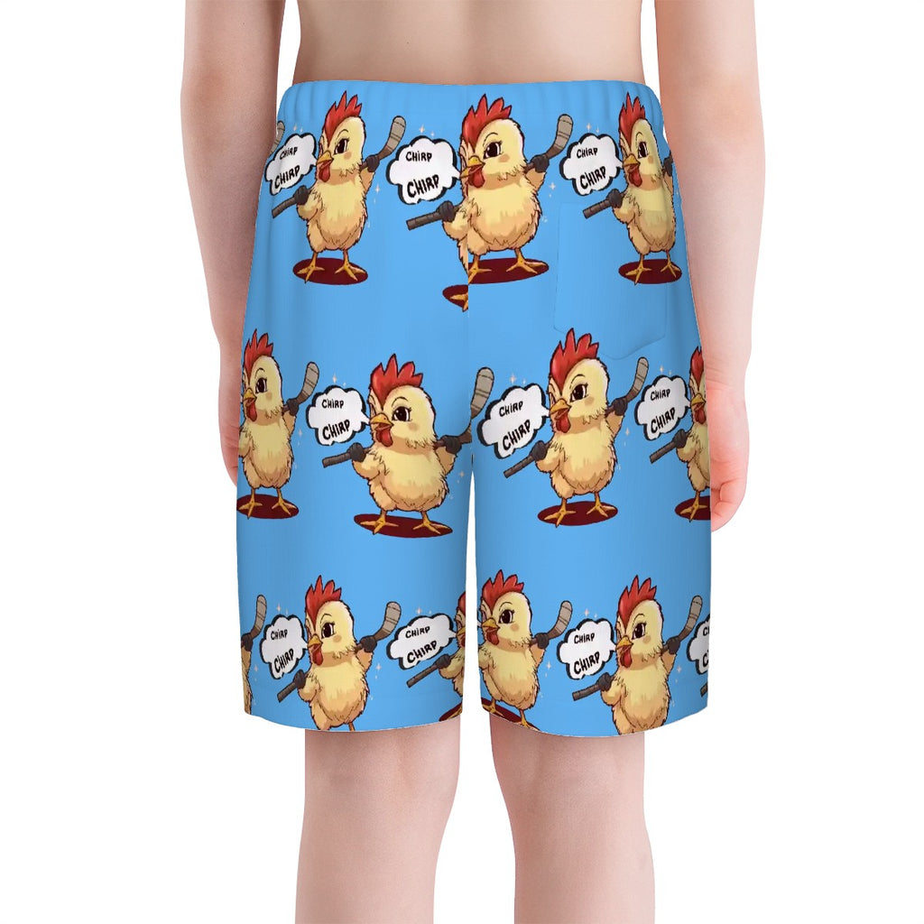 Youth Swim Shorts - Hockey Chirp Chirp Sky Blue