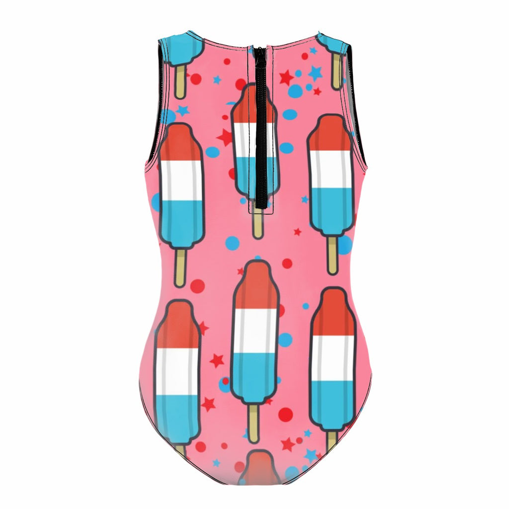 Girls One Piece Swimsuit - Red White and Blue Pop Pink