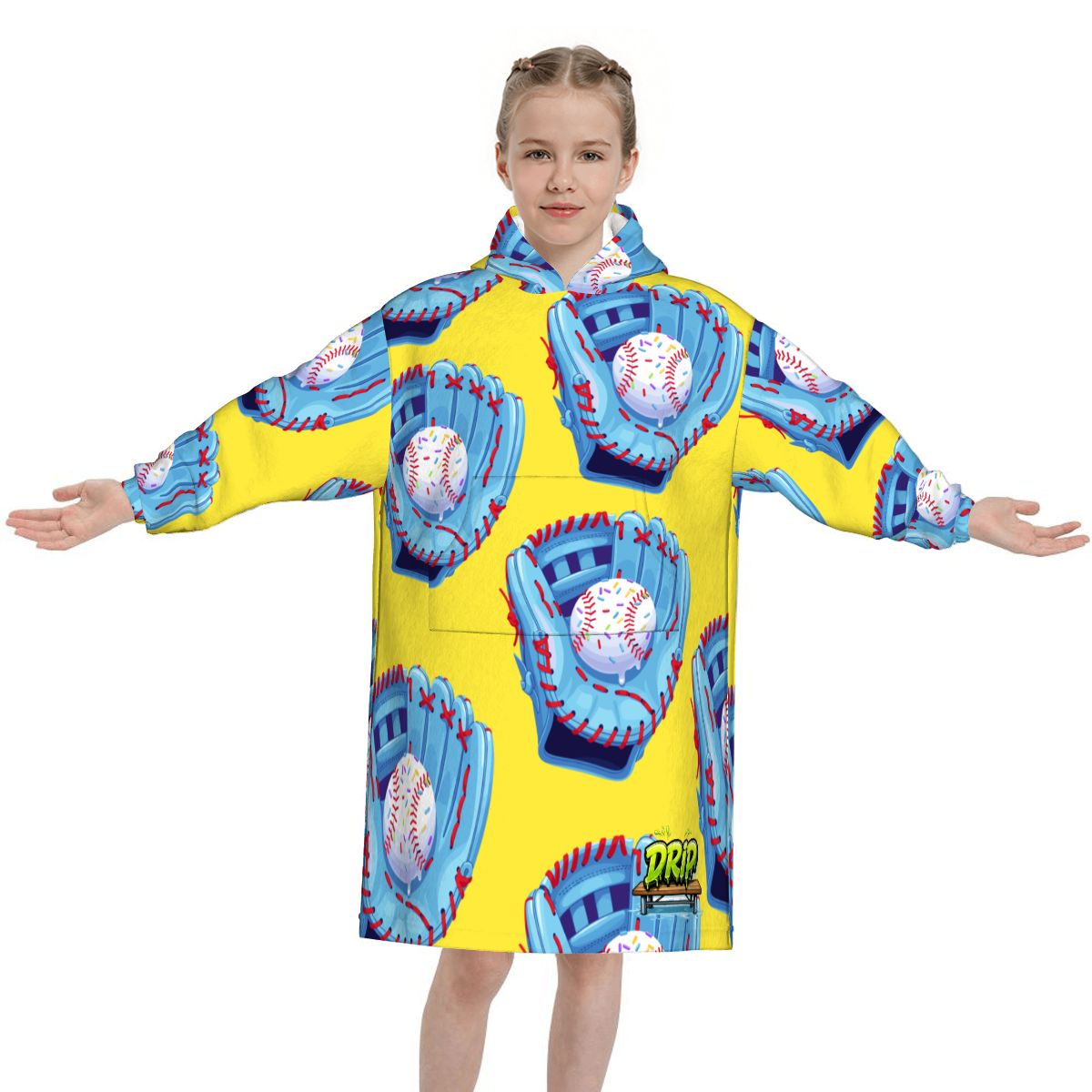 Youth Blanket Sweatshirt - Baseball Sprinkles Drip Yellow