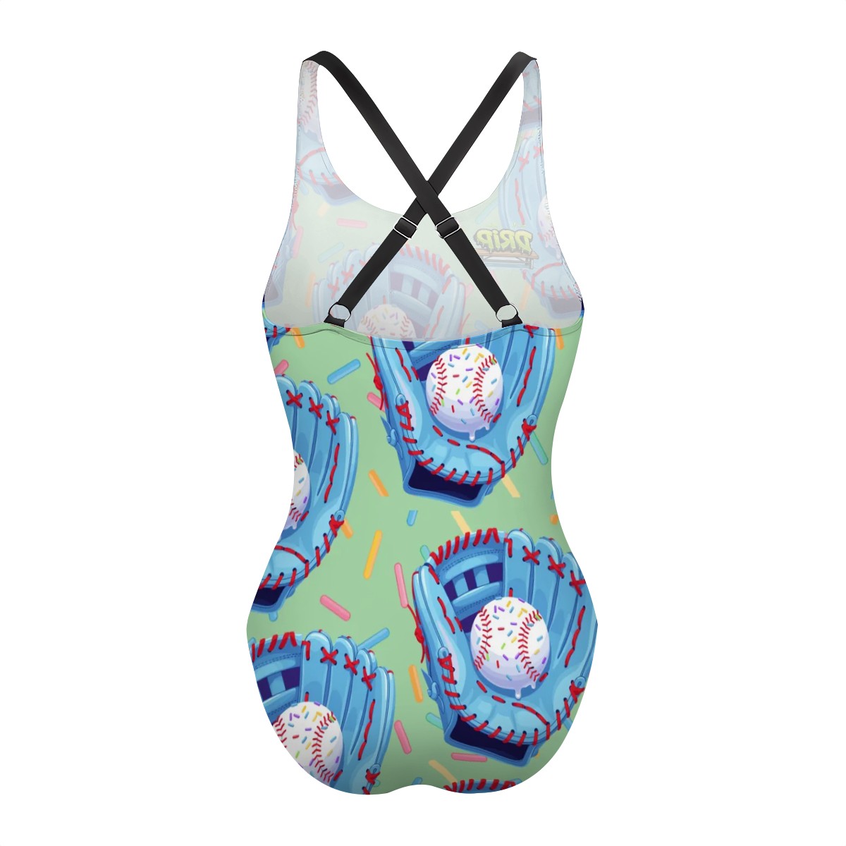 Cross-Back One Piece Swimsuit Women - Baseball Sprinkles Drip Mint Green