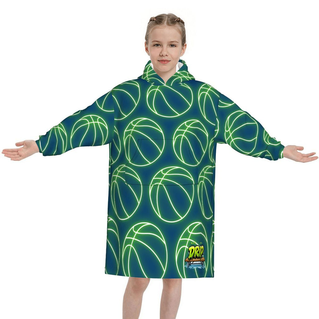 Youth Blanket Sweatshirt - Neon Green Basketball Midnight