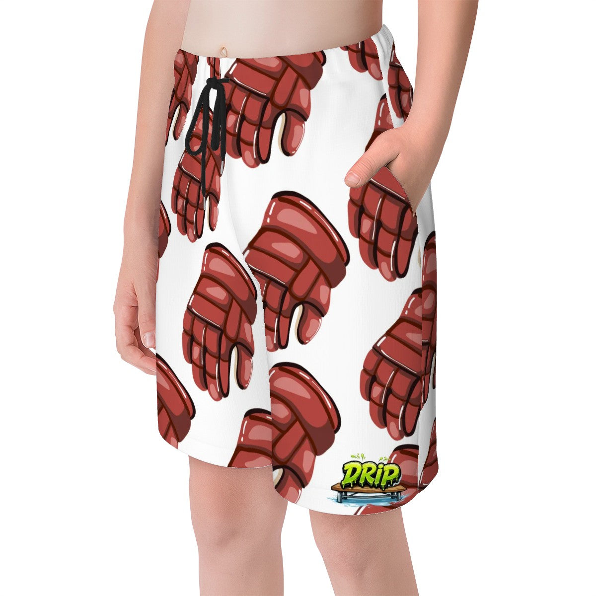 Youth Swim Shorts - Red Hockey Gloves White