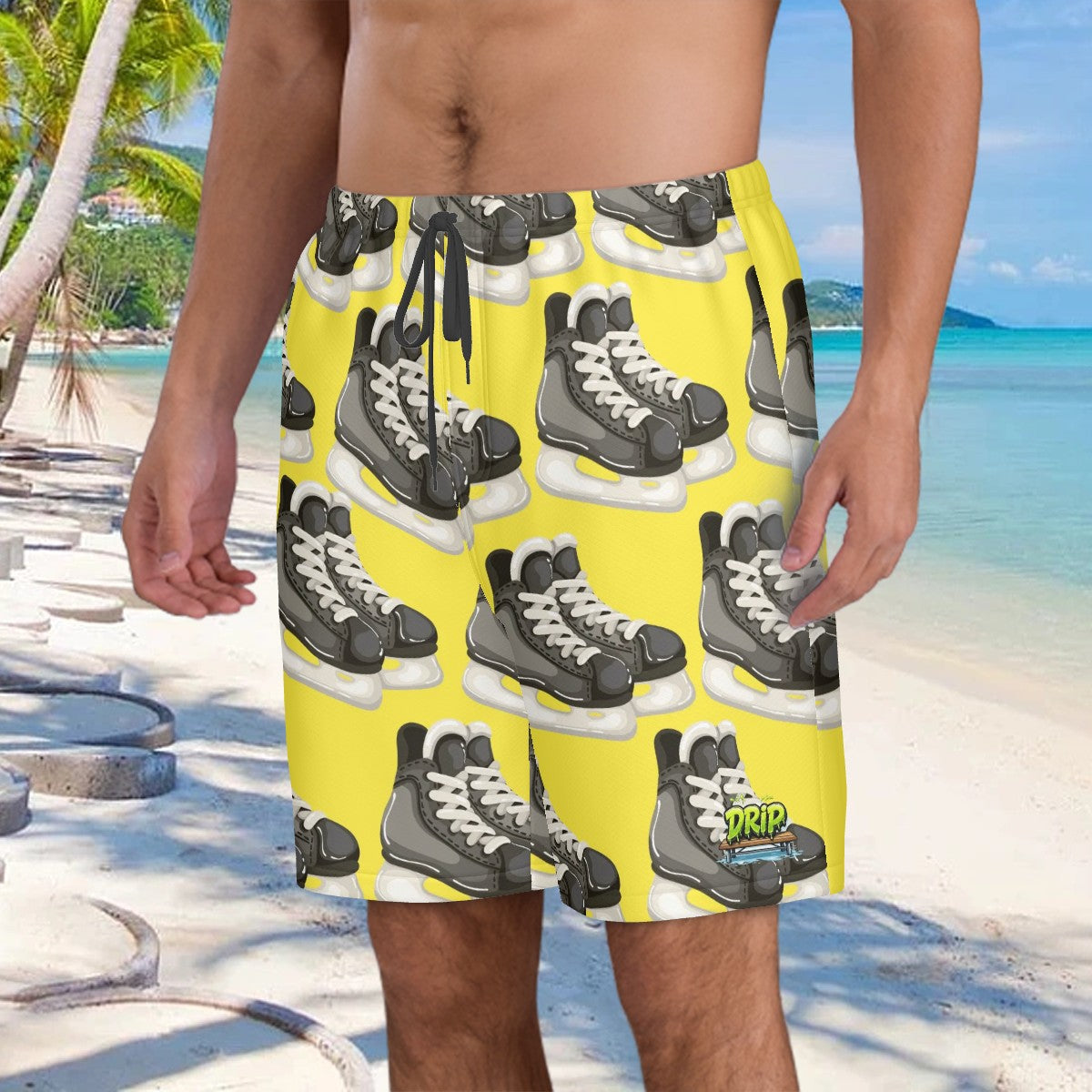 Men/Teen Swim Shorts - Hockey Skates Yellow