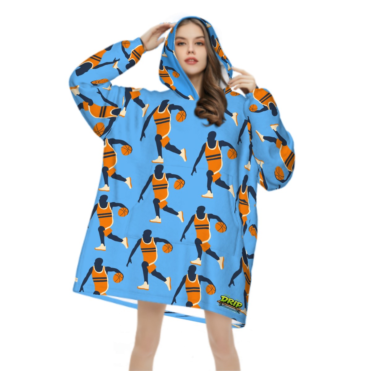 Adult Blanket Sweatshirt - Basketball Dribble Blue